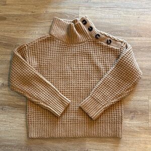 Ann Taylor Weekend Waffle Knit Buttoned Turtleneck Sweater